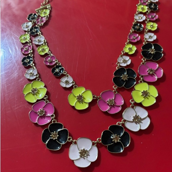 kate spade Jewelry - Kate spade beautiful enamel + rhinestone  masses of flowers necklace multi layer